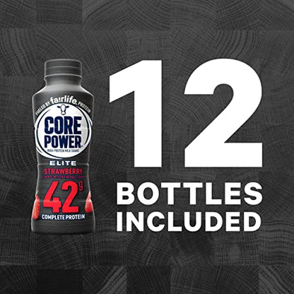 Core Power Fairlife Elite 42g High Protein Milk Shake Bottle , Ready To Drink for Workout Recovery, Strawberry, 14 Fl Oz, Liquid, kosher (Pack of 12)-UPStoxs