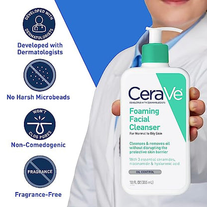 CeraVe Foaming Facial Cleanser | Daily Face Wash for Oily Skin | Hyaluronic Acid + Ceramides + Niacinamide| Fragrance Free & Paraben Free | Non-Drying Oil Control Face Wash | 19 Fluid Ounce-UPStoxs