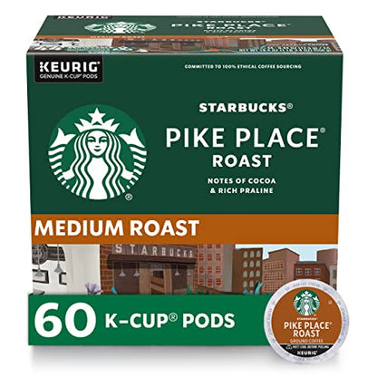 Starbucks K-Cup Coffee Pods, Medium Roast Coffee, Pike Place Roast for Keurig Brewers, 100% Arabica, 6 boxes (60 pods total)-UPStoxs