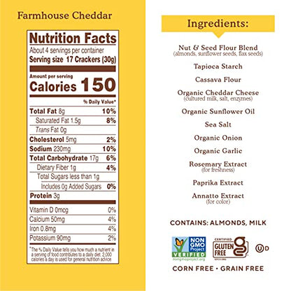 Simple Mills Almond Flour Crackers, Farmhouse Cheddar - Gluten Free, Healthy Snacks, 4.25 Ounce (Pack of 1)-UPStoxs