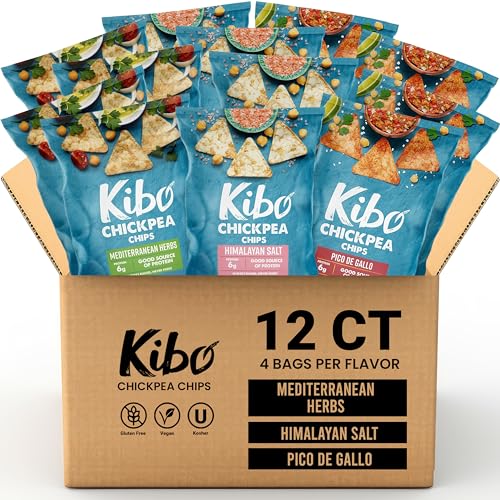 Kibo Chickpea Chips - High Protein/Fiber, Plant-Based, Cert. Gluten Free, Non-GMO, Vegan, Kosher, 3 Flavor Variety Pack, 1oz 12 pk-UPStoxs
