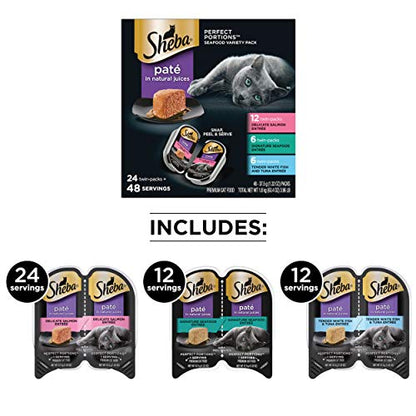 SHEBA Perfect Portions Paté Wet Cat Food Trays (24 Count, 48 Servings), Signature Seafood Entrée, Easy Peel Twin-Pack Trays-UPStoxs