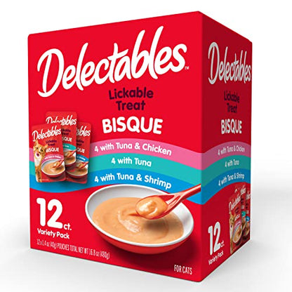 Delectables Bisque Lickable Wet Cat Treats - Chicken, Tuna & Shrimp, 12 count-UPStoxs