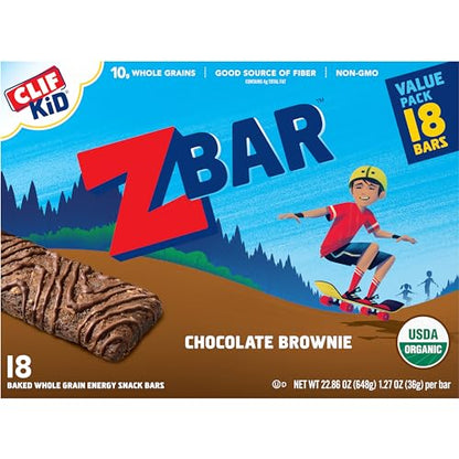 CLIF Kid Zbar - Chocolate Brownie - Soft Baked Whole Grain Snack Bars - USDA Organic - Non-GMO - Plant-Based - 1.27 oz. (18 Pack)-UPStoxs