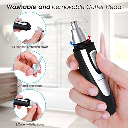 Ear and Nose Hair Trimmer Clipper - 2024 Professional Painless Eyebrow & Facial Hair Trimmer for Men Women,Battery-Operated Trimmer with IPX7 Waterproof,Dual Edge Blades for Easy Cleansing Black-UPStoxs