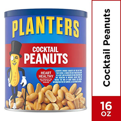 PLANTERS Salted Cocktail Peanuts, Party Snacks, Plant Based Protein 16oz (1 Canister)-UPStoxs