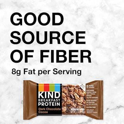 KIND Breakfast, Healthy Snack Bar, Dark Chocolate Cocoa, Gluten Free Breakfast Bars, 8g Protein, 1.76 OZ Packs (6 Count)-UPStoxs