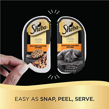 SHEBA Perfect Portions Cuts in Gravy Wet Cat Food Trays, Roasted Chicken, Gourmet Salmon and Tender Turkey Entrée Variety Pack, Easy Peel Twin-Pack Trays, 1.32 Ounce (Pack of 48)-UPStoxs