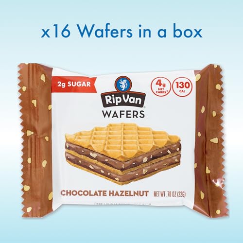 Rip Van Chocolate Hazelnut Wafer Cookies, Keto, Non-GMO, Healthy Snacks, Low Carb & Low Sugar (2g), Low Calorie, Vegan, 16 Count-UPStoxs