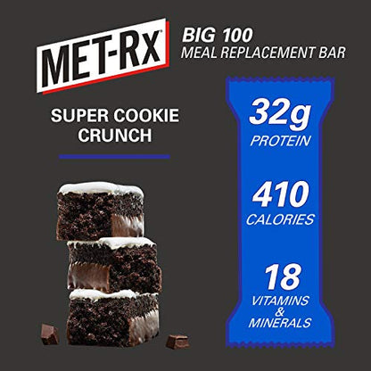 MET-Rx Big 100 Protein Bar, Meal Replacement Bar, 32G Protein, Super Cookie Crunch, 9 Bars (Pack of 1)-UPStoxs