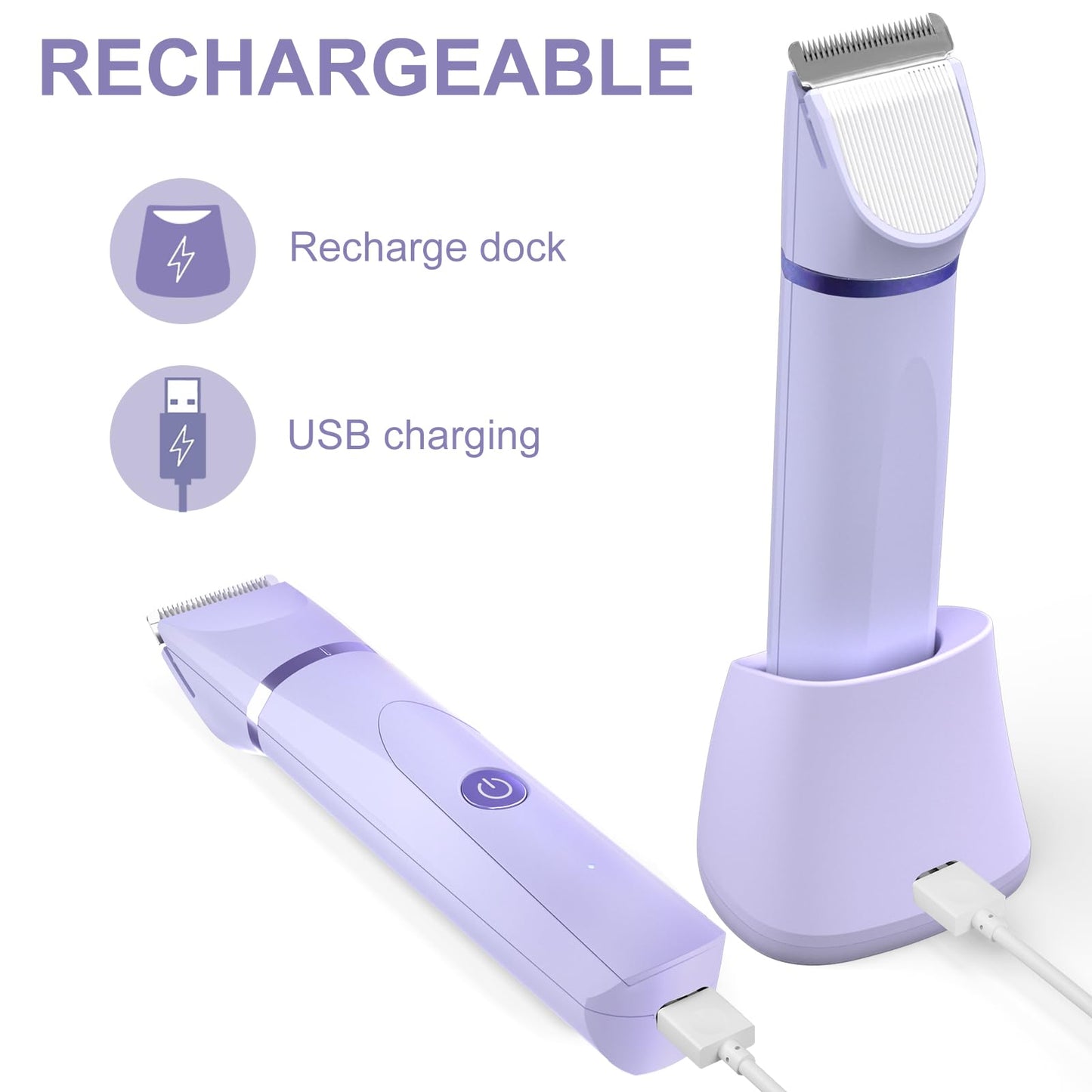 OLOV Bikini Trimmer for Women - Wet/Dry Electric Body Shaver Groomer, Replaceable Ceramic Blade Heads, Face Hair Remover Head & USB Recharge Dock, Waterproof Hygiene Razor, Purple-UPStoxs