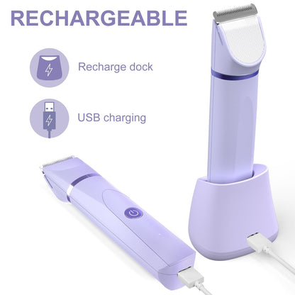 OLOV Bikini Trimmer for Women - Wet/Dry Electric Body Shaver Groomer, Replaceable Ceramic Blade Heads, Face Hair Remover Head & USB Recharge Dock, Waterproof Hygiene Razor, Purple-UPStoxs