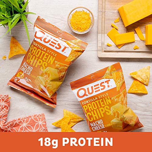 Quest Nutrition Nacho Cheese Tortilla Style Protein Chips, 18g Protein, 4g Net Carb, Low Carb, Gluten Free, 1.1 oz (Pack of 12)-UPStoxs