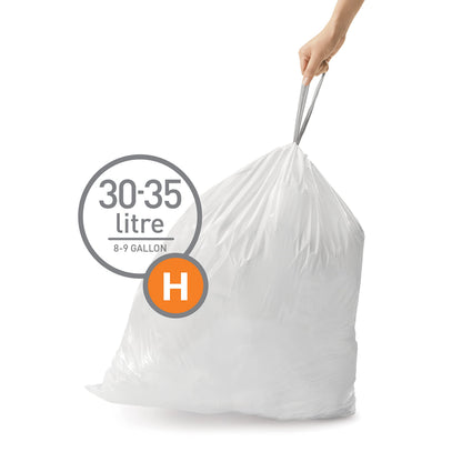 simplehuman Code H 100 Count,Genuine Custom Fit Liners, Drawstring Trash Bags in Dispenser Packs, 30-35 Liter / 8-9 Gallon, White-UPStoxs