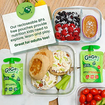 GoGo squeeZ Fruit on the Go Variety Pack, Apple, Banana & Strawberry, 3.2 oz (Pack of 20), Unsweetened Snacks for Kids, Gluten Free, Nut and Dairy Free, Recloseable Cap, BPA Free Pouches-UPStoxs
