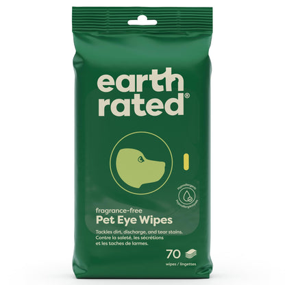 Earth Rated Pet Eye Wipes, Hypoallergenic Eye Wipes for Dogs & Cats to Remove and Reduce Tear Stains & Eye Discharge, Fragrance Free, 70 Count-UPStoxs