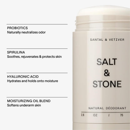 SALT & STONE Natural Deodorant - Santal & Vetiver | Extra Strength Natural Deodorant for Women & Men | Aluminum Free with Seaweed Extracts, Shea Butter & Probiotics | Free From Parabens & Sulfates-UPStoxs