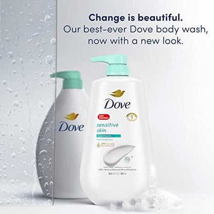 Dove Body Wash 3 Count with Pump Sensitive Skin Hypoallergenic, Paraben-Free, Sulfate-Free, Cruelty-Free, Moisturizing Skin Cleanser Effectively Washes Away Bacteria While Nourishing Skin 30.6 oz-UPStoxs