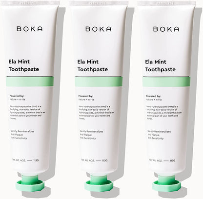 Boka Fluoride Free Toothpaste - Nano Hydroxyapatite, Remineralizing, Sensitive Teeth, Whitening - Dentist Recommended for Adult, Kids Oral Care - Ela Mint Flavor, 4 Fl Oz 3Pk - US Manufactured-UPStoxs