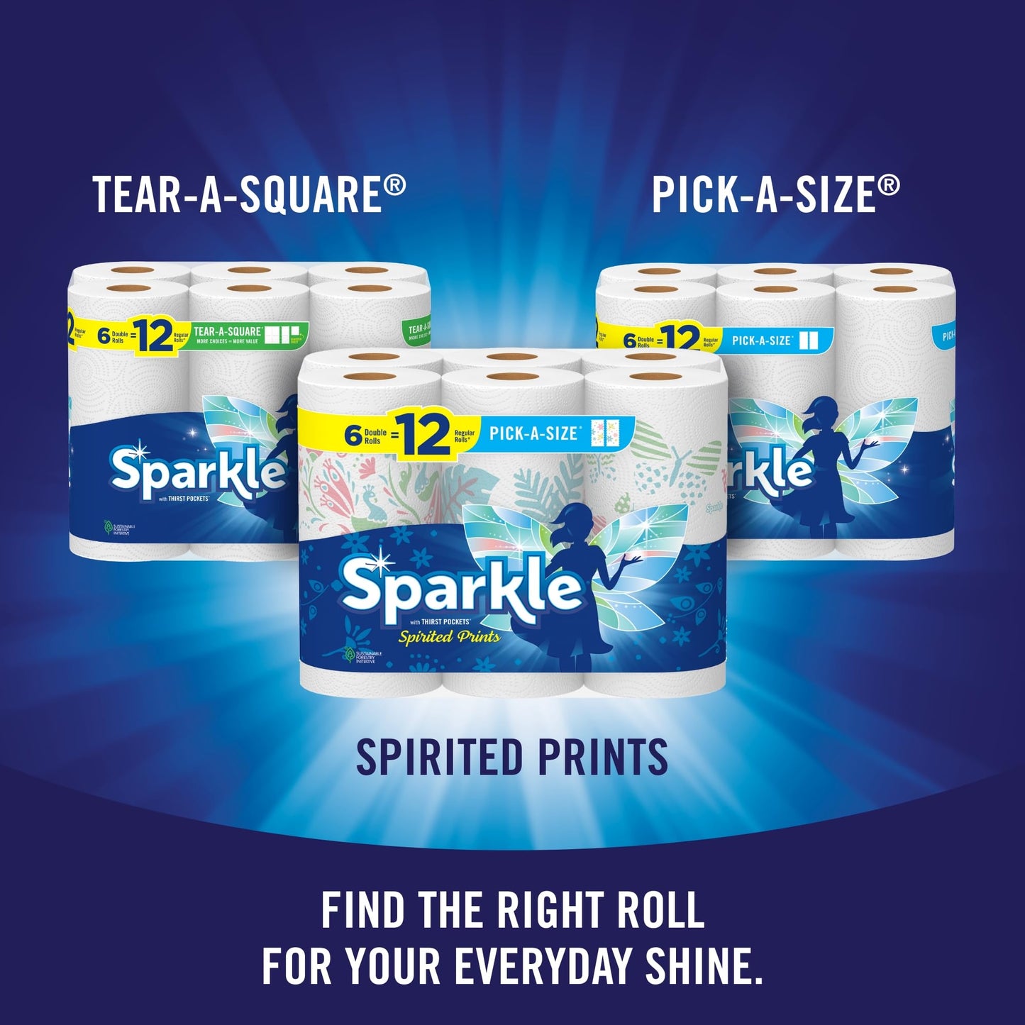 Sparkle Pick-A-Size Paper Towels, Spirited Prints, 6 Double Rolls = 12 Regular Rolls, Everyday Value Paper Towel With Full And Half Sheets-UPStoxs
