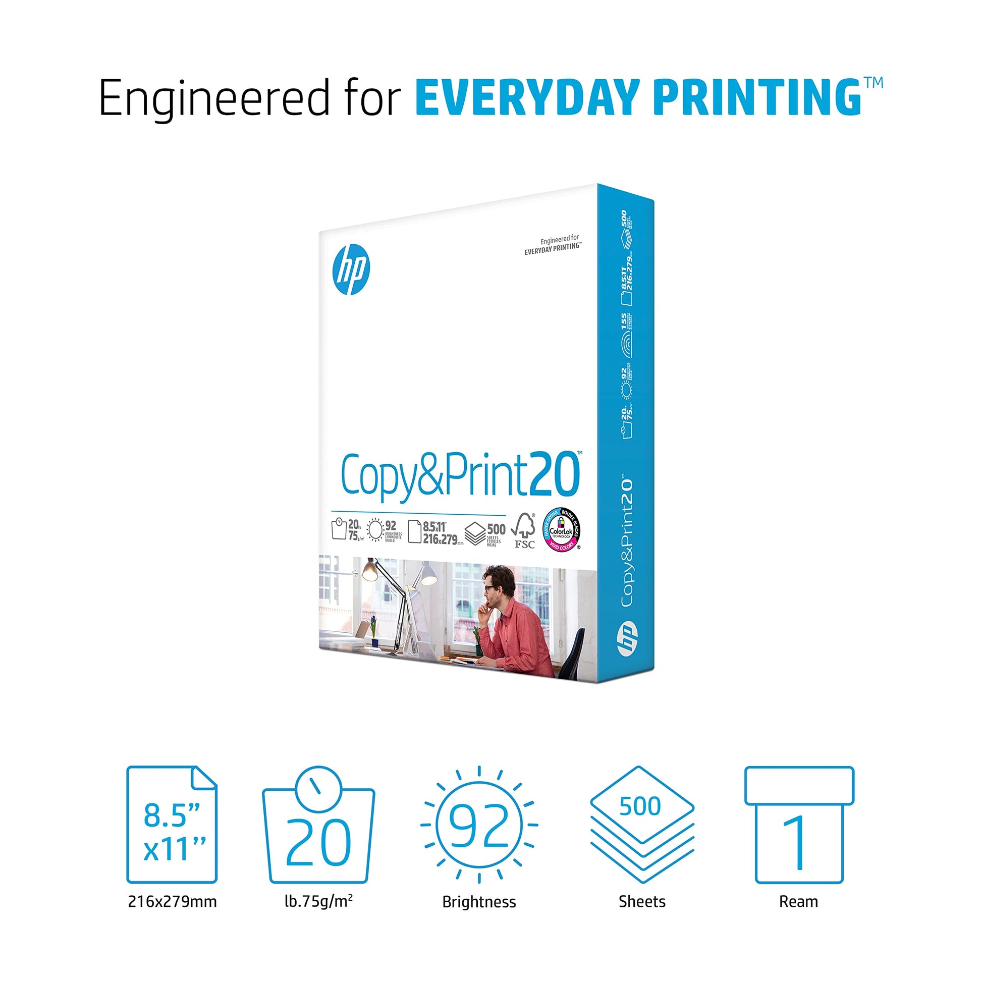 HP Printer Paper | 8.5 x 11 Paper | Copy &Print 20 lb | 1 Ream Case - 500 Sheets| 92 Bright | Made in USA - FSC Certified | 200060-UPStoxs