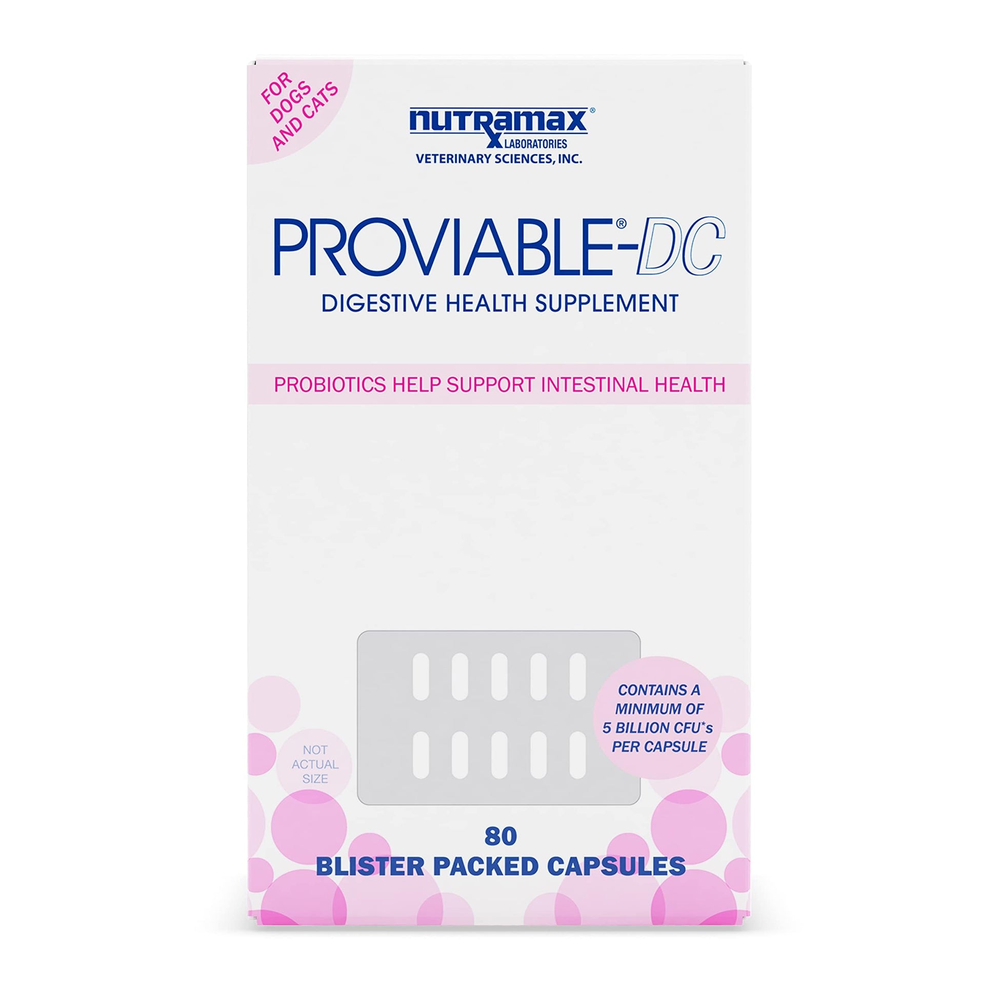 Proviable Digestive Health Supplement Multi-Strain Probiotics and Prebiotics for Cats and Dogs - with 7 Strains of Bacteria, 80 Capsules-UPStoxs