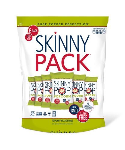 SkinnyPop Popcorn, Gluten Free, Dairy Free, Non-GMO, Healthy Snacks, Skinny Pop Original Popcorn Snack Packs, 0.65oz Individual Size Snack Bags (6 Count) (Packaging May Vary)-UPStoxs