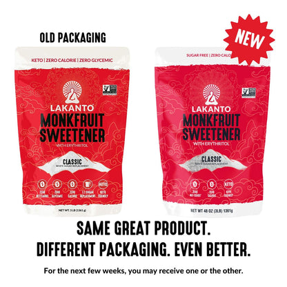 Lakanto Classic Monk Fruit Sweetener with Erythritol - White Sugar Substitute, Baking, Coffee, Tea, Zero Calorie, Keto Diet Friendly, Zero Net Carbs, Extract, Sugar Replacement (Classic White - 3 lb)-UPStoxs