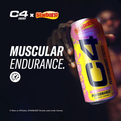 C4 Performance Energy Drink | STARBUST™ Strawberry | Zero Sugar Carbonated Preworkout Energy | 200mg Caffeine with Beta Alanine | 16 Fl Oz (12 Pack)-UPStoxs