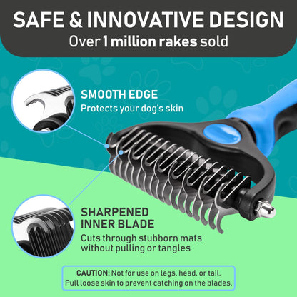 Maxpower Planet Pet Grooming Rake - Double-Sided Dematting Undercoat Brush for Dogs and Cats, Extra Wide, Reduces Shedding by 95%, Blue-UPStoxs