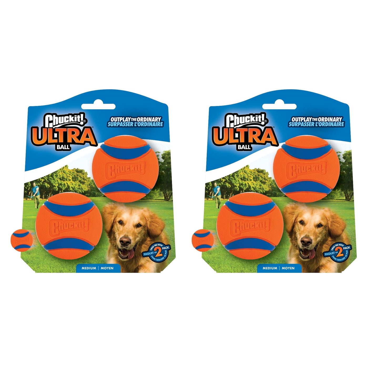 Chuckit Ultra Ball Dog Toy, Medium (2.5 Inch Diameter) Pack of 4, for Breeds 20-60 Lbs-UPStoxs