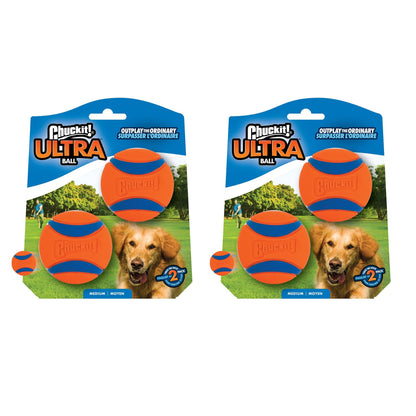 Chuckit Ultra Ball Dog Toy, Medium (2.5 Inch Diameter) Pack of 4, for Breeds 20-60 Lbs-UPStoxs