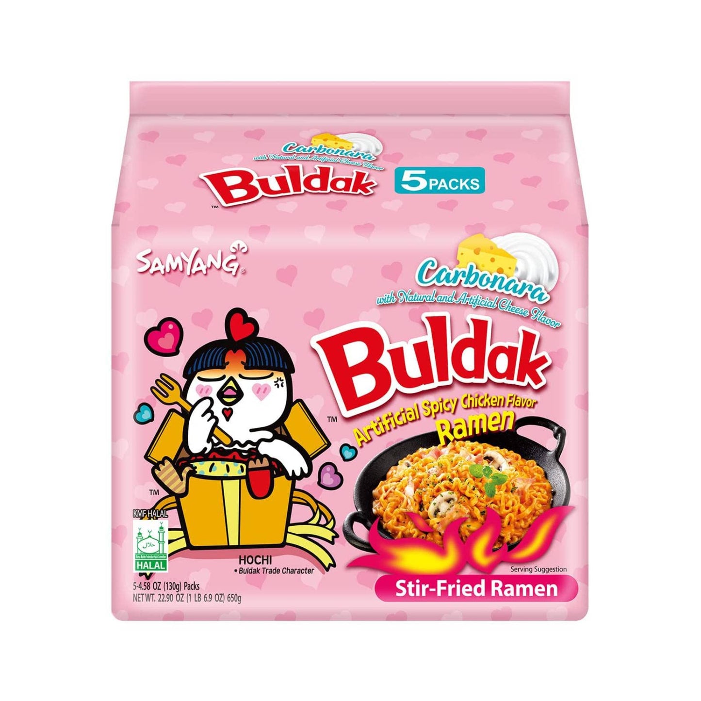 Samyang Buldak Spicy Ramen, Hot Chicken Ramen, Korean Stir-Fried Instant Noodle, Carbonara, 1 Bag with 5 Pack-UPStoxs