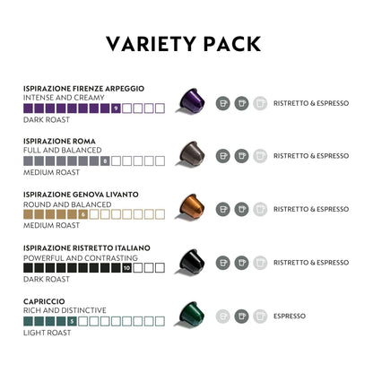 Nespresso Capsules OriginalLine, Variety Pack, Medium & Dark Roast Espresso Coffee, 50 Count Espresso Coffee Pods, Brews 1.35oz-UPStoxs
