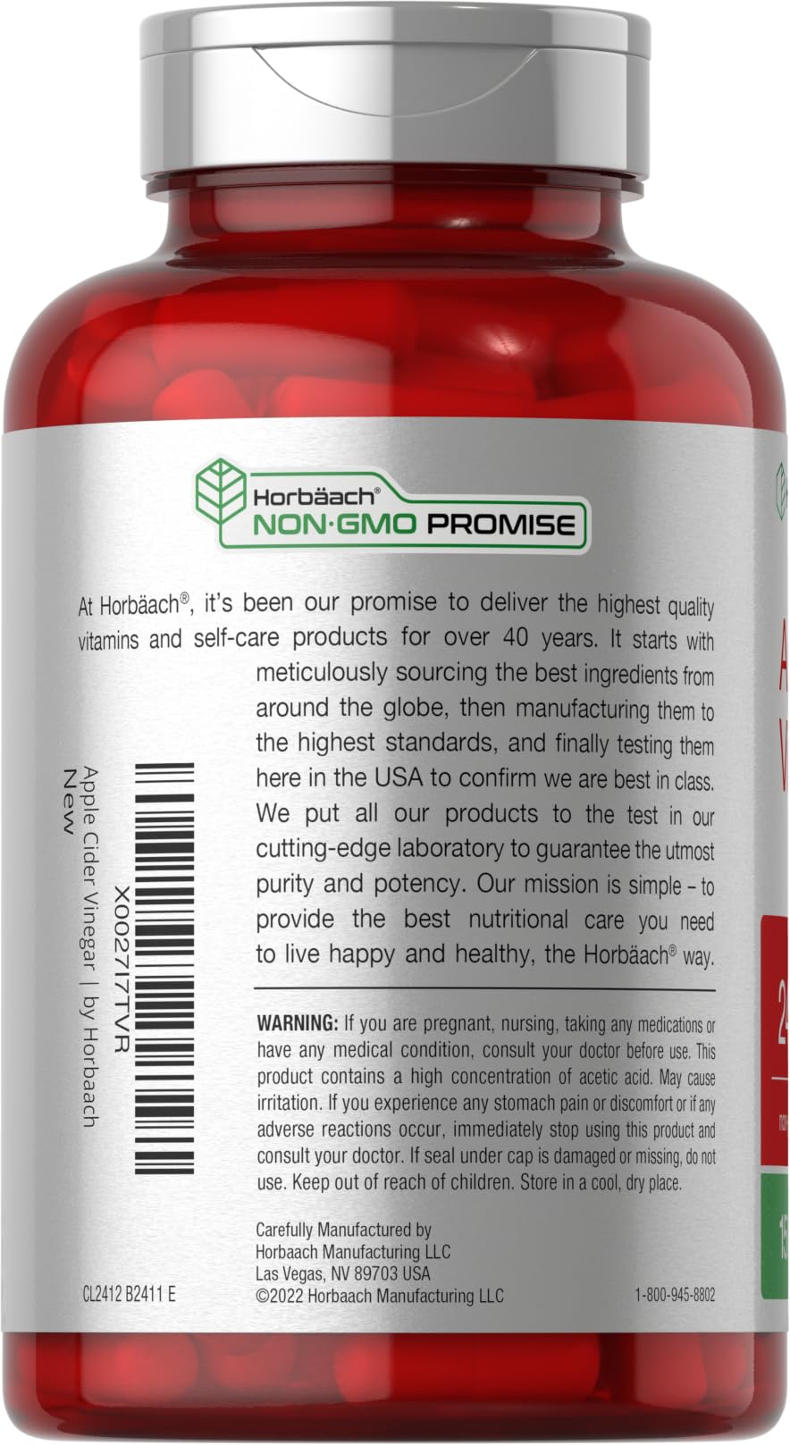 Horbäach Apple Cider Vinegar Capsules | 2400mg | 150 Count | Non-GMO, Gluten Free Supplement-UPStoxs