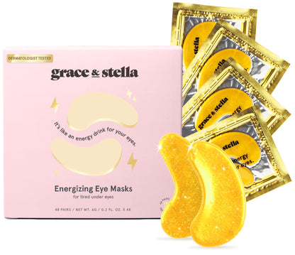 grace & stella Under Eye Mask (Gold, 48 Pairs) Eye Patch, Under Eye Patches for Dark Circles and Puffiness Undereye Bags, Wrinkles - Gel Under Eye Patches - Small Gifts - Vegan Cruelty-Free Self Care-UPStoxs