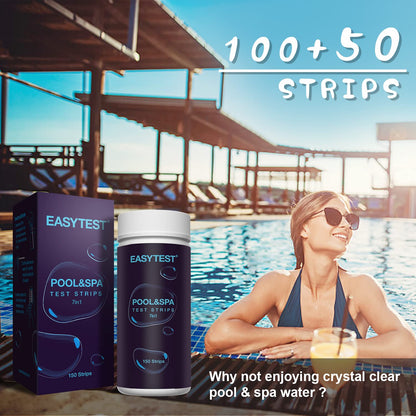 EASYTEST 7-Way Pool Test Strips, 150 Strips Water Chemical Testing for Hot tub and Spa, Accurate Test Bromine, Total Alkalinity, pH, Free Chlorine, Total Hardness, Cyanuric Acid, and Total Chlorine-UPStoxs