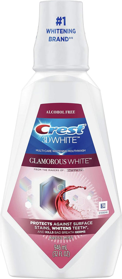 Crest 3D White Glamorous White Alcohol-Free Whitening Mouthwash, Arctic Mint, 32 fl. oz., 2 pk.