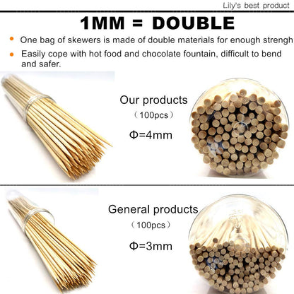 HOPELF 12" Natural Bamboo Skewers for BBQ，Appetiser，Fruit，Cocktail，Kabob，Chocolate Fountain，Grilling，Barbecue，Kitchen，Crafting and Party. Φ=4mm, More Size Choices 6"/8"/10"/14"/16"/30"(100 PCS)-UPStoxs