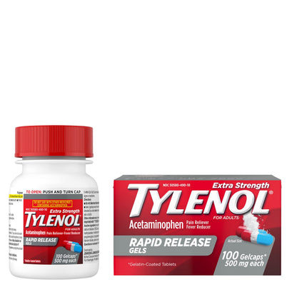 Tylenol Extra Strength Acetaminophen Rapid Release Gels, Pain Reliever & Fever Reducer, 100 ct-UPStoxs