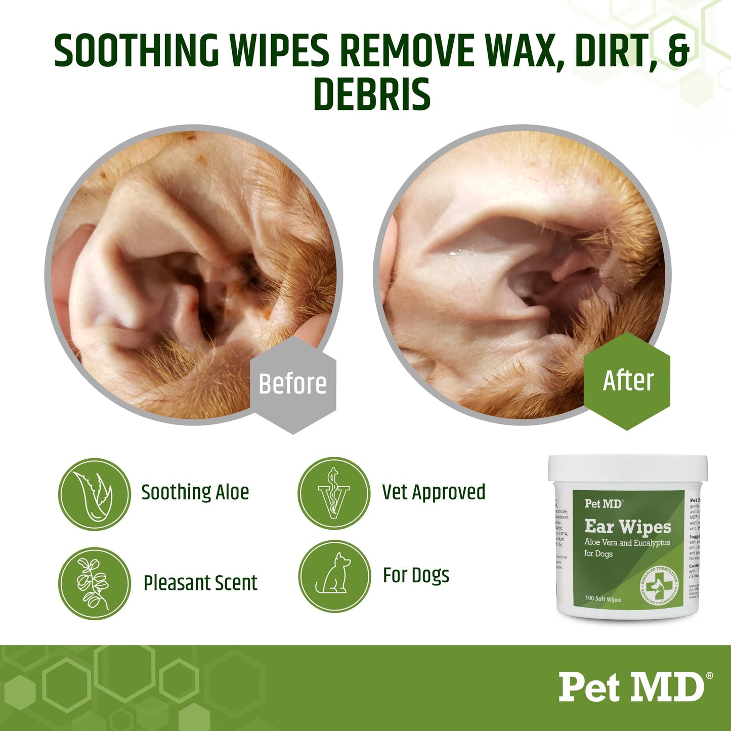Pet MD - Dog Ear Cleaner Wipes - Otic Cleanser for Dogs to Stop Ear Itching, and Infections with Aloe and Eucalyptus - 100 Count-UPStoxs