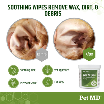 Pet MD - Dog Ear Cleaner Wipes - Otic Cleanser for Dogs to Stop Ear Itching, and Infections with Aloe and Eucalyptus - 100 Count-UPStoxs