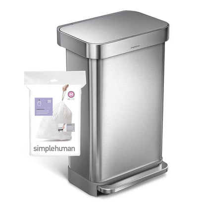 simplehuman Code M 100 Count, Genuine Custom Fit Liners, Drawstring Trash Bags in Dispenser Packs, 45 Liter / 11.9 Gallon, White-UPStoxs