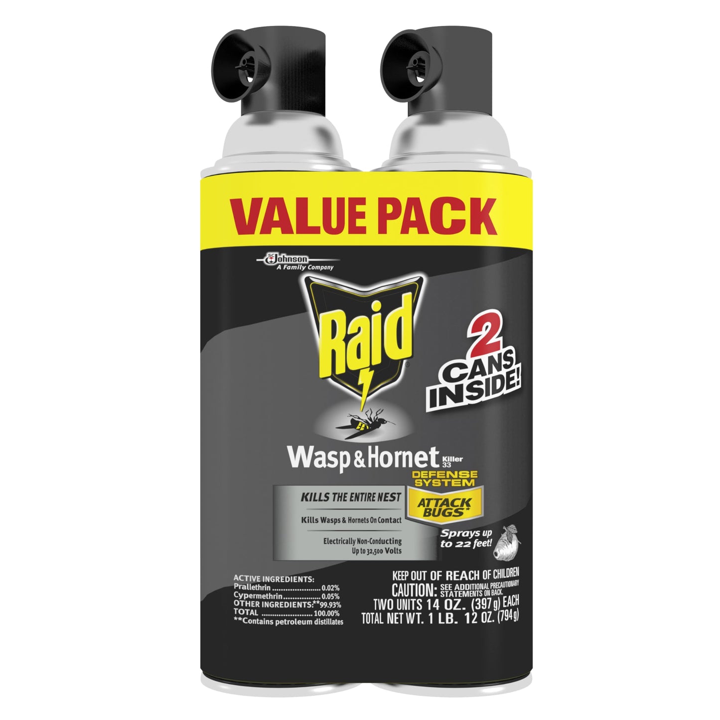 Raid Wasp & Hornet Killer Spray, Bug Killer Kills the Entire Nest, 14 Oz, 2 Count-UPStoxs