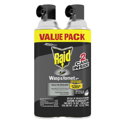 Raid Wasp & Hornet Killer Spray, Bug Killer Kills the Entire Nest, 14 Oz, 2 Count-UPStoxs