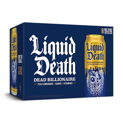 Liquid Death, Dead Billionaire Iced Tea, 8-Pack (King Size 19.2oz Cans), Half Lemonade Half Black Tea Sweetened With Real Agave, B12 & B6 Vitamins, Low Calorie & Low Sugar-UPStoxs