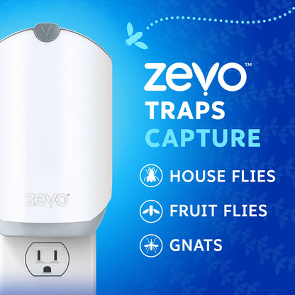 Zevo Flying Insect Trap for Indoors: Light Trap Captures Fruit Flies, Gnats and Houseflies, Starter Kit (1 Plug-in Base + 1 Cartridge)-UPStoxs