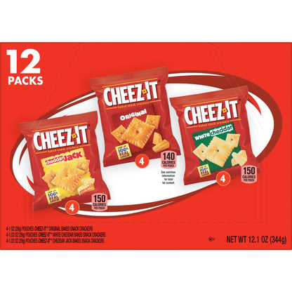 Cheez-It Cheese Crackers, Baked Snack Crackers, Lunch Snacks, Variety Pack, 12.1oz Box (12 Packs)-UPStoxs