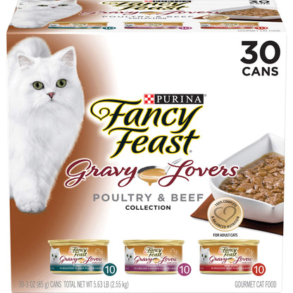 Purina Fancy Feast Gravy Lovers Poultry and Beef Gourmet Wet Cat Food Variety Pack - (Pack of 30) 3 oz. Cans-UPStoxs