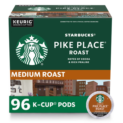 Starbucks K-Cup Coffee Pods, Medium Roast Coffee, Pike Place Roast for Keurig Brewers, 100% Arabica, 4 boxes (96 pods total)-UPStoxs